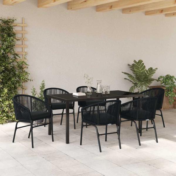 7-teiliges Gartenset in Schwarz Poly Rattan