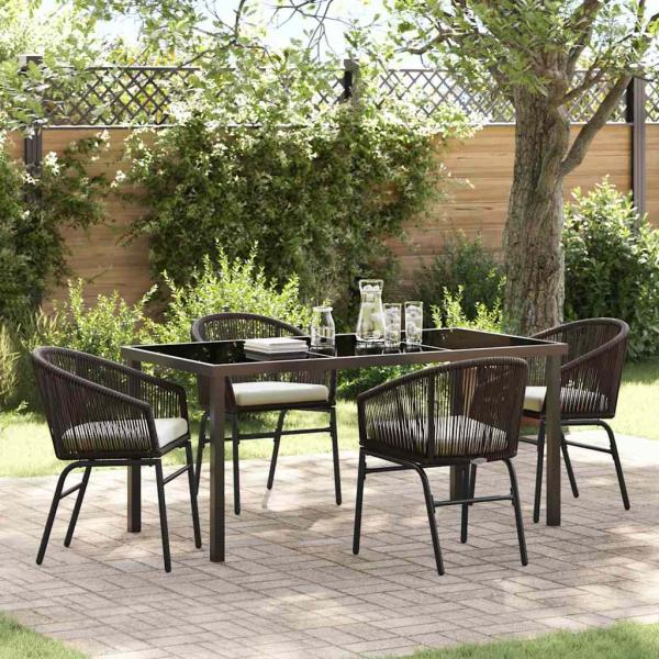 ARDEBO.de - 5-tlg. Garten-Esszimmer-Set Braunes Poly-Rattan