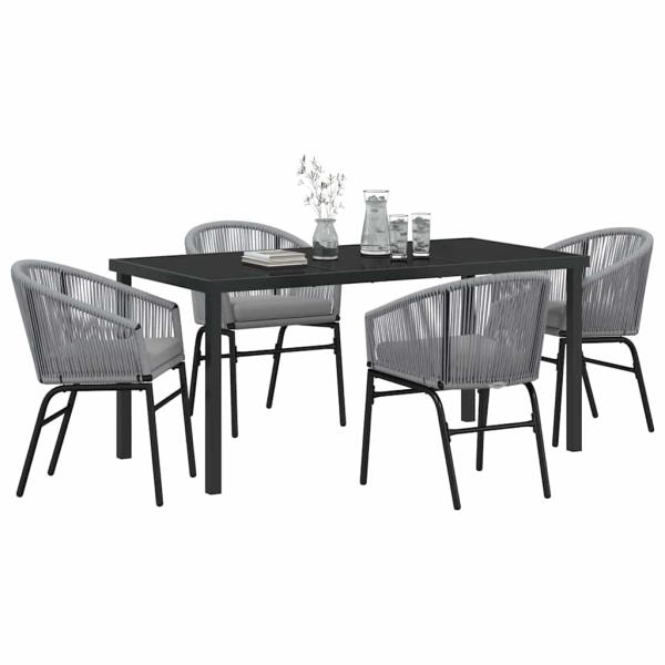 5-teiliges Garten-Esszimmer-Set Grau Poly Rattan