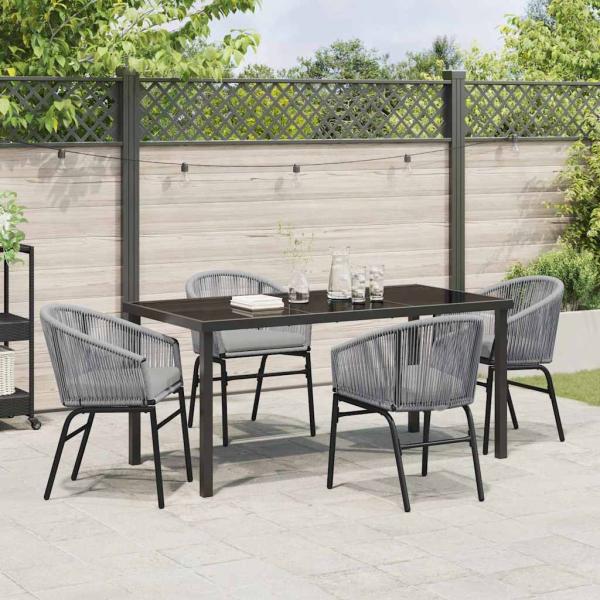 5-teiliges Garten-Esszimmer-Set Grau Poly Rattan