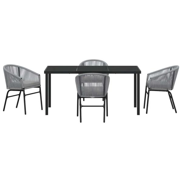5-teiliges Garten-Esszimmer-Set Grau Poly Rattan