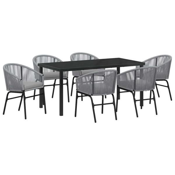 7-teiliges Garten-Esszimmer-Set Grau Poly Rattan