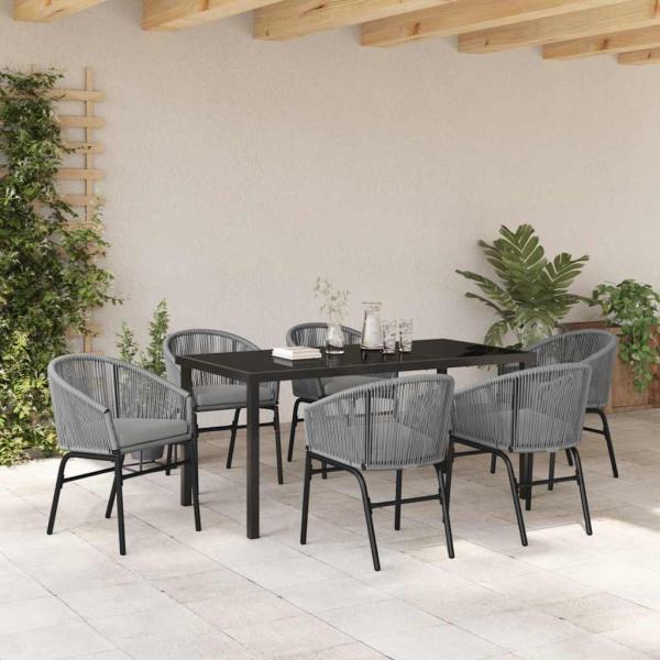 7-teiliges Garten-Esszimmer-Set Grau Poly Rattan