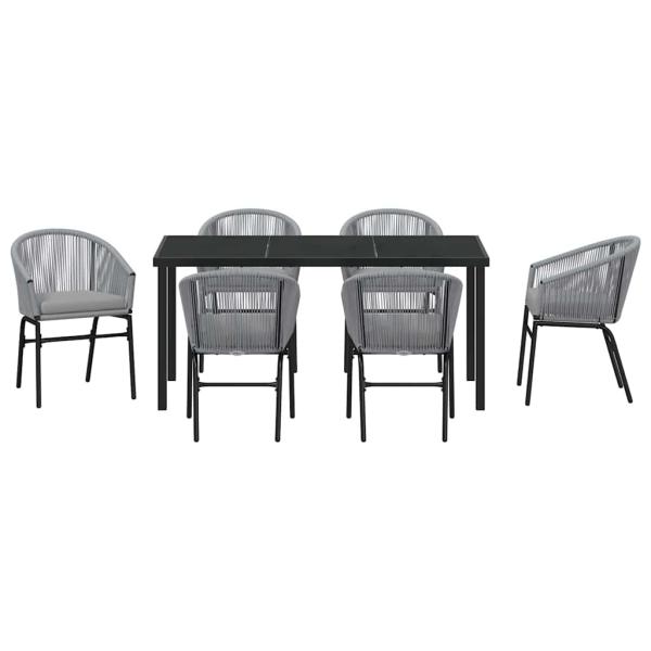 7-teiliges Garten-Esszimmer-Set Grau Poly Rattan