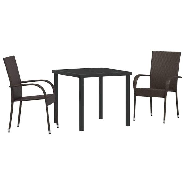 3-teiliges Garten-Ess-Set Braun Poly-Rattan