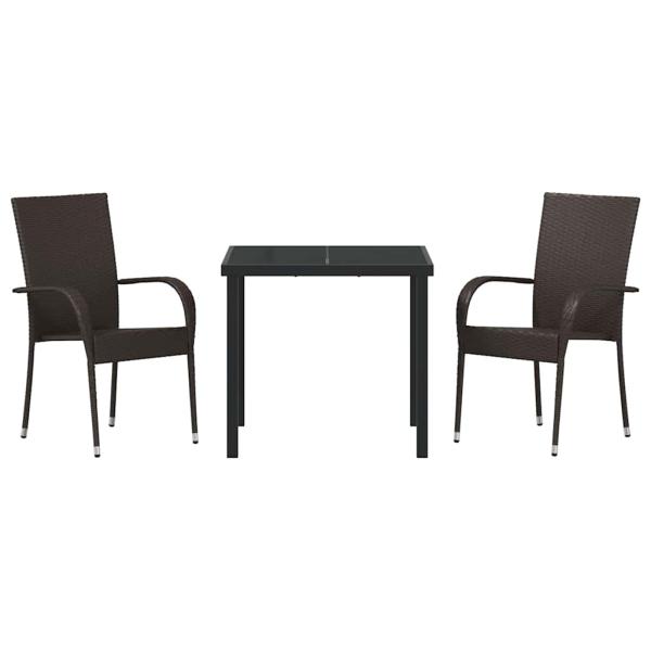 3-teiliges Garten-Ess-Set Braun Poly-Rattan