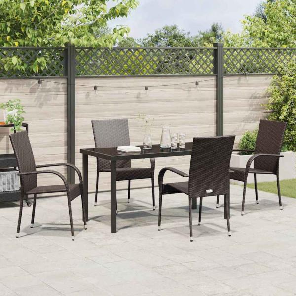 5-teiliges Garten-Esszimmerset Braun aus Poly-Rattan
