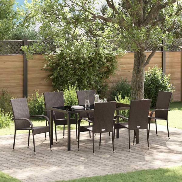 ARDEBO.de - 7-teiliges Gartentischset Braun Poly-Rattan