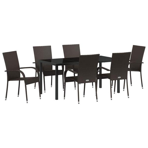 7-teiliges Gartentischset Braun Poly-Rattan