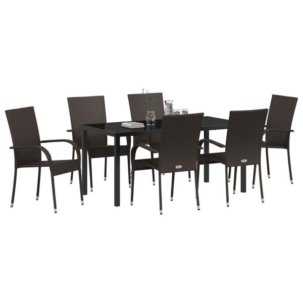 7-teiliges Gartentischset Braun Poly-Rattan