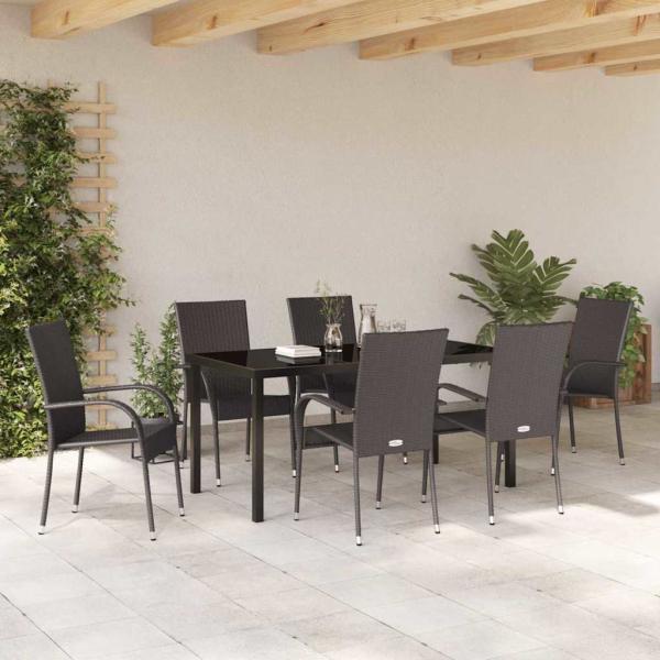 7-teiliges Gartentischset Braun Poly-Rattan