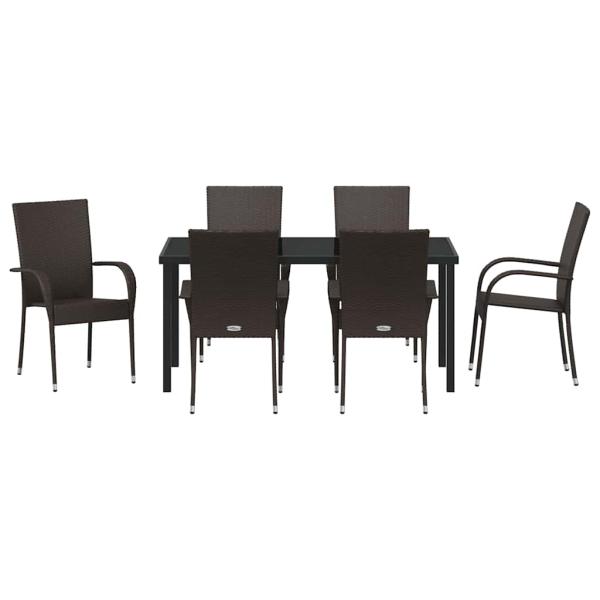 7-teiliges Gartentischset Braun Poly-Rattan