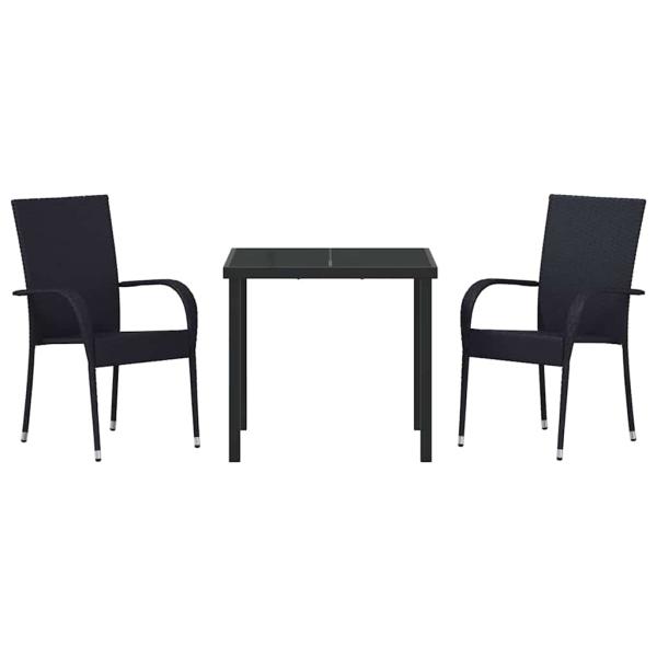 3-teilige Garten-Essgruppe Schwarz Poly Rattan