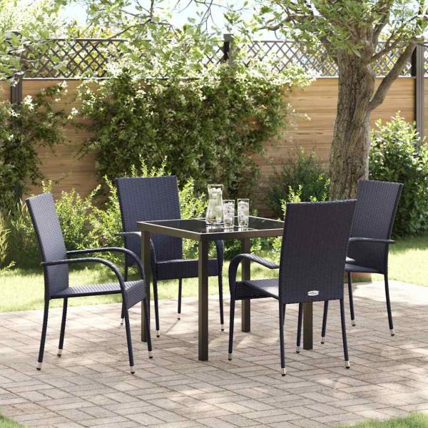 ARDEBO.de - 5-teiliges Garten-Esszimmer-Set Schwarz Poly-Rattan