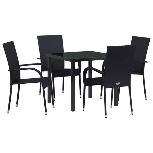 5-teiliges Garten-Esszimmer-Set Schwarz Poly-Rattan