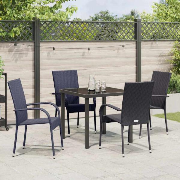 5-teiliges Garten-Esszimmer-Set Schwarz Poly-Rattan