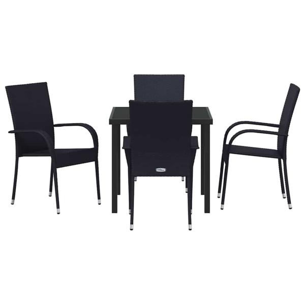 5-teiliges Garten-Esszimmer-Set Schwarz Poly-Rattan