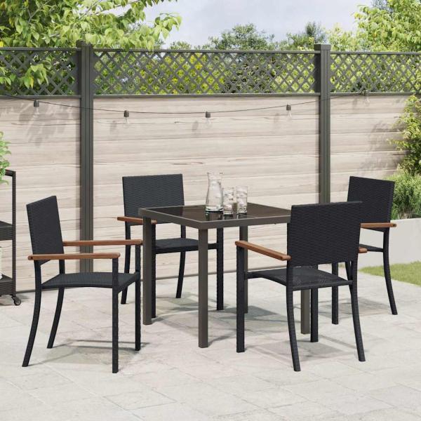 ARDEBO.de - 5-teiliges Garten-Esszimmer-Set Schwarzes Poly-Rattan