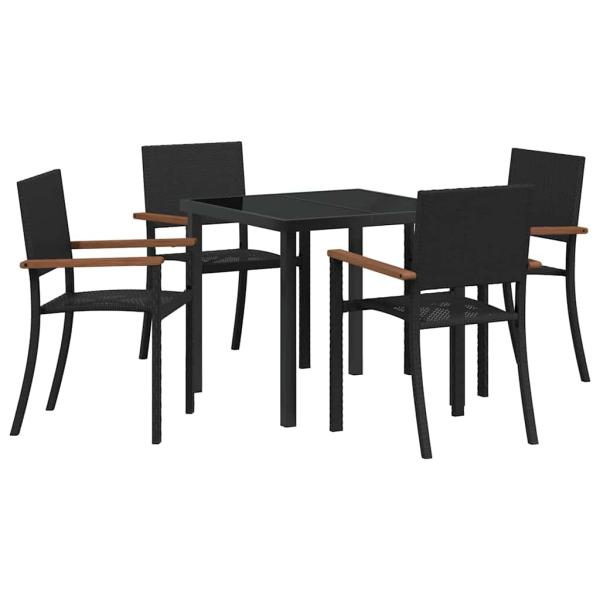 5-teiliges Garten-Esszimmer-Set Schwarzes Poly-Rattan