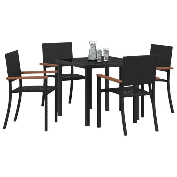 5-teiliges Garten-Esszimmer-Set Schwarzes Poly-Rattan