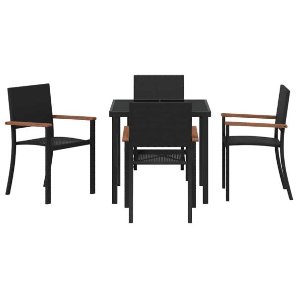 5-teiliges Garten-Esszimmer-Set Schwarzes Poly-Rattan