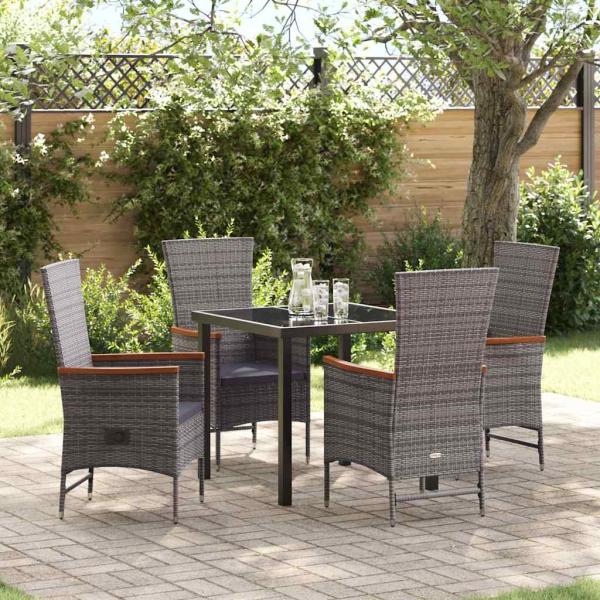 ARDEBO.de - 5-teiliges Garten-Esszimmer-Set mit Kissen Graue Poly-Rattan