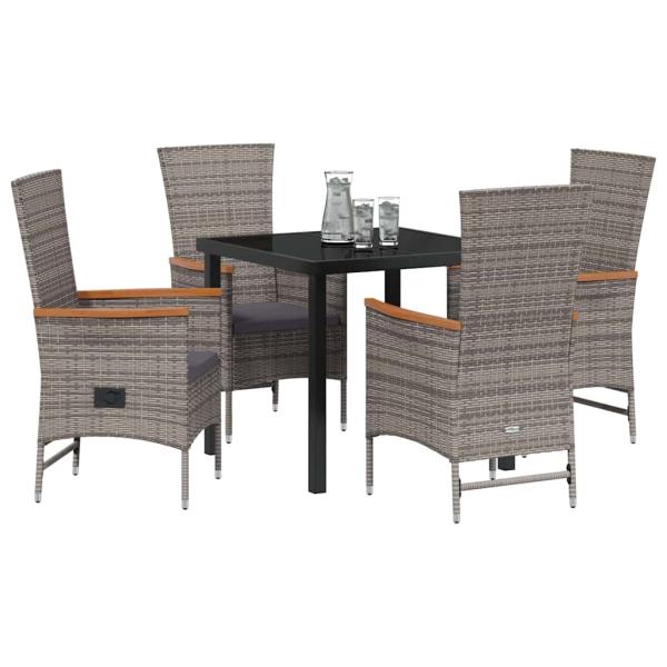 5-teiliges Garten-Esszimmer-Set mit Kissen Graue Poly-Rattan