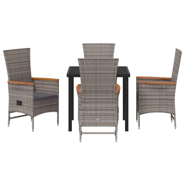 5-teiliges Garten-Esszimmer-Set mit Kissen Graue Poly-Rattan