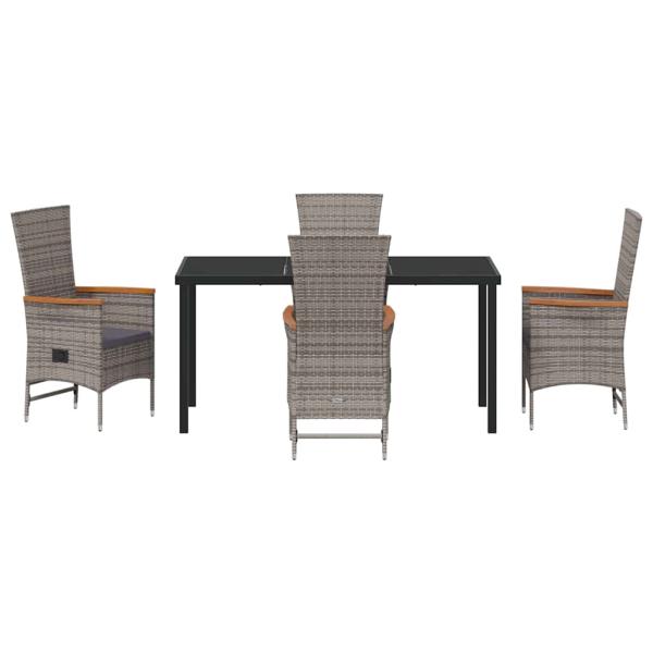 5-teiliges Garten-Dining-Set mit Kissen Grau Poly-Rattan