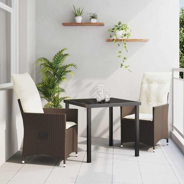ARDEBO.de - 3-teiliges Garten-Esszimmer-Set mit Kissen Braun Poly Rattan