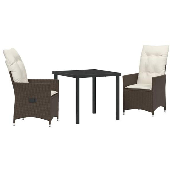 3-teiliges Garten-Esszimmer-Set mit Kissen Braun Poly Rattan