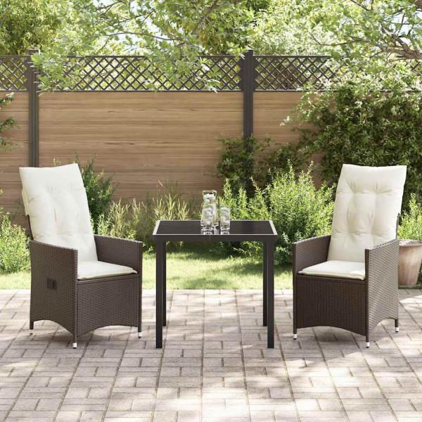3-teiliges Garten-Esszimmer-Set mit Kissen Braun Poly Rattan