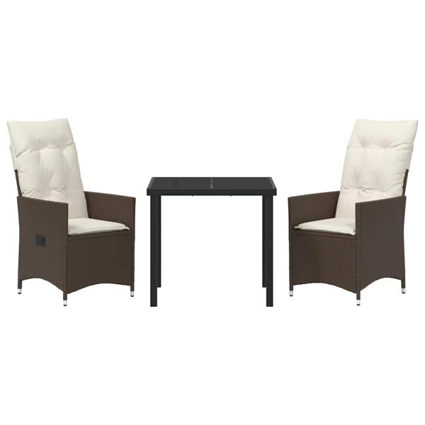 3-teiliges Garten-Esszimmer-Set mit Kissen Braun Poly Rattan