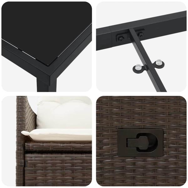 3-teiliges Garten-Esszimmer-Set mit Kissen Braun Poly Rattan