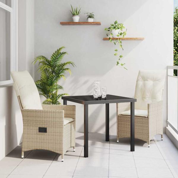 ARDEBO.de - 3-teiliges Garten-Esszimmer-Set mit Kissen Beige Poly Rattan