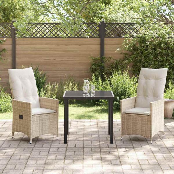 3-teiliges Garten-Esszimmer-Set mit Kissen Beige Poly Rattan
