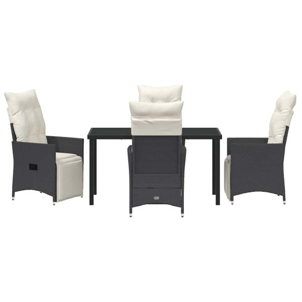 5-teiliges Garten-Dining-Set mit Kissen in Schwarz aus Poly-Rattan