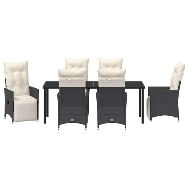 7-teiliges Garten-Esszimmer Set mit Kissen Schwarz Poly-Rattan