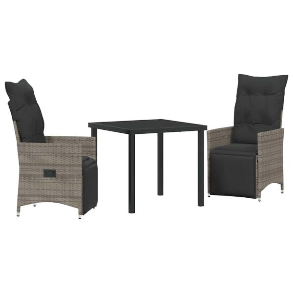 3-teiliges Garten-Esszimmer-Set mit Kissen Grau Polyrattan