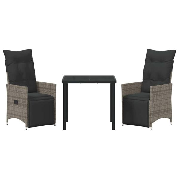 3-teiliges Garten-Esszimmer-Set mit Kissen Grau Polyrattan