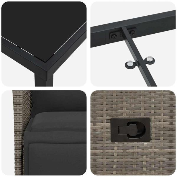 3-teiliges Garten-Esszimmer-Set mit Kissen Grau Polyrattan