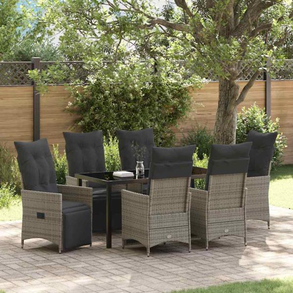 ARDEBO.de - 7-teiliges Garten-Esszimmer-Set mit Kissen Grau Poly-Rattan