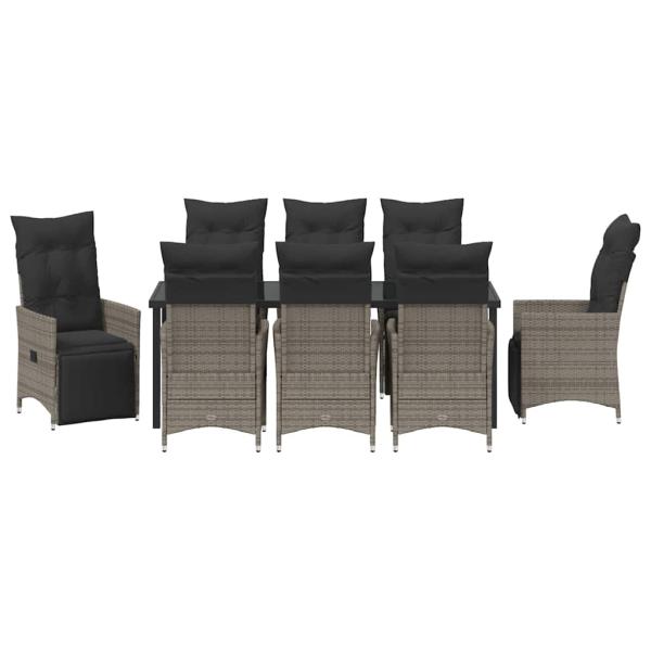 9-teiliges Garten-Ess-Set mit Kissen Grau Poly-Rattan