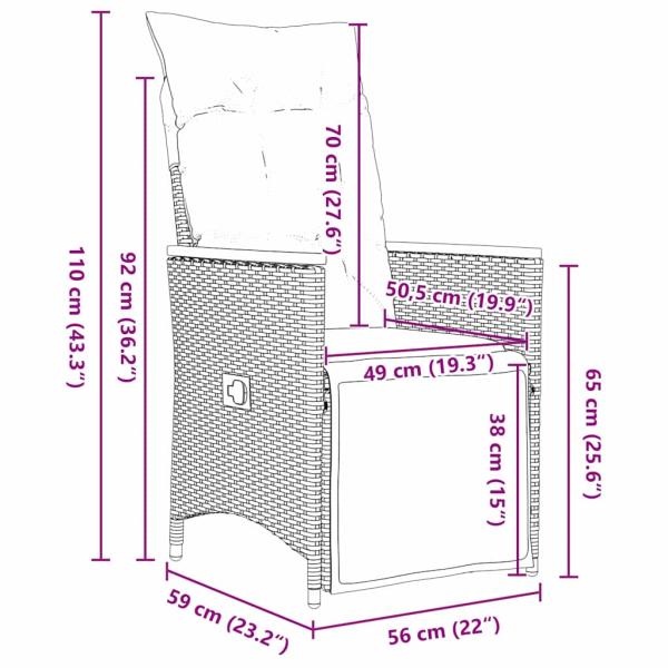 3-teiliges Garten-Essenset mit Kissen Schwarz Poly-Rattan