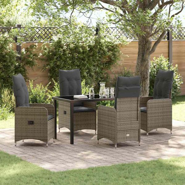 ARDEBO.de - 5-teiliges Garten-Ess-Set mit Kissen in Grau aus Poly-Rattan