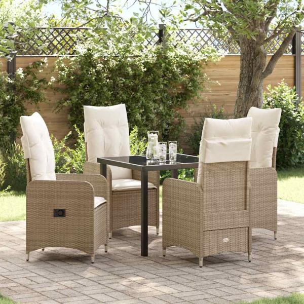 ARDEBO.de - 5-teiliges Garten-Esszimmer-Set mit Kissen Beige Poly Rattan