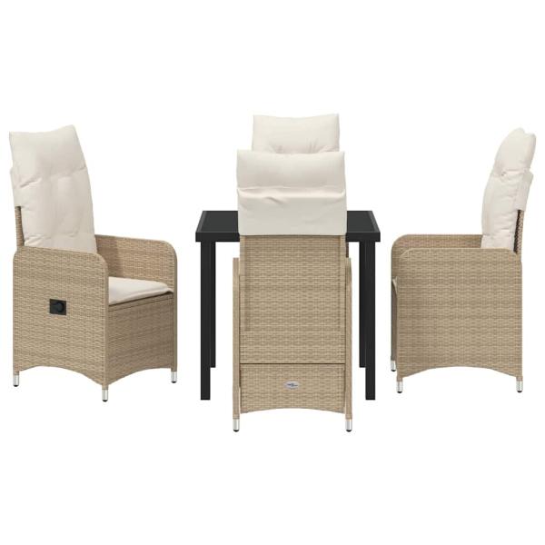 5-teiliges Garten-Esszimmer-Set mit Kissen Beige Poly Rattan