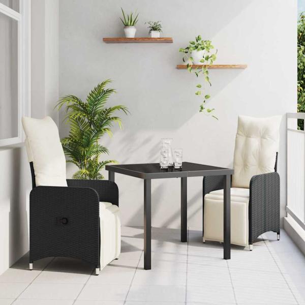 ARDEBO.de - 3-teiliges Garten-Dining-Set mit Kissen Schwarz Poly-Rattan
