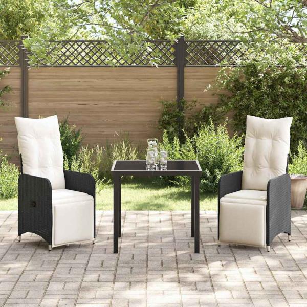 3-teiliges Garten-Dining-Set mit Kissen Schwarz Poly-Rattan