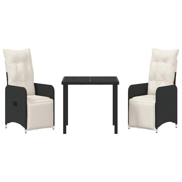 3-teiliges Garten-Dining-Set mit Kissen Schwarz Poly-Rattan
